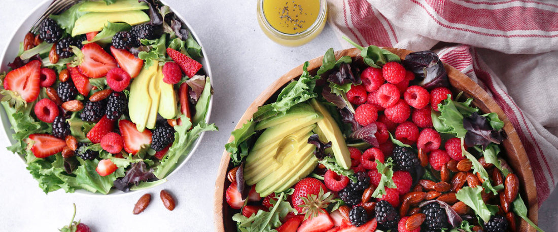 Avocado and Berry Salad with Turmeric Tahini Dressing