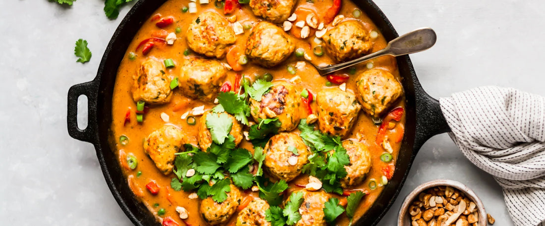 Vegetarian Meatballs in Coconut Turmeric Sauce